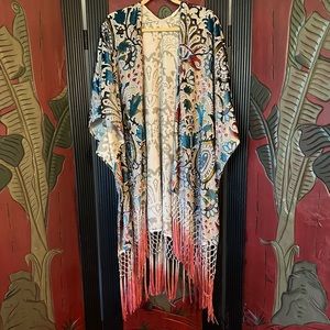 Soft Surroundings velvet burnout fringe kimono